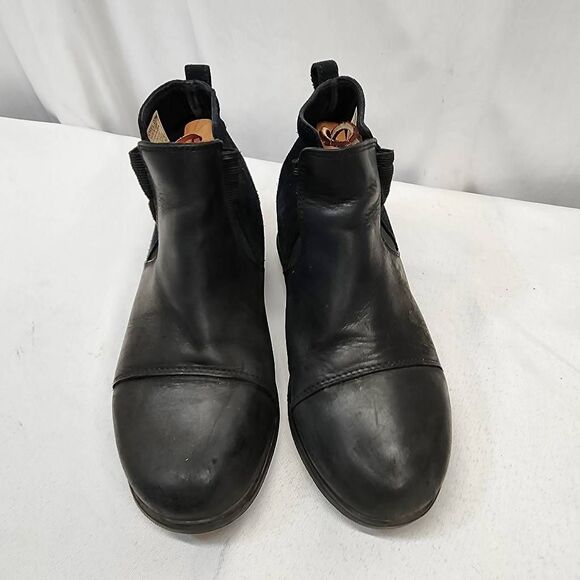 Sorel Women's 7.5 Evie Pull-On Bootie Waterproof Black Suede Leather Wedge Ankle - Picture 5 of 10